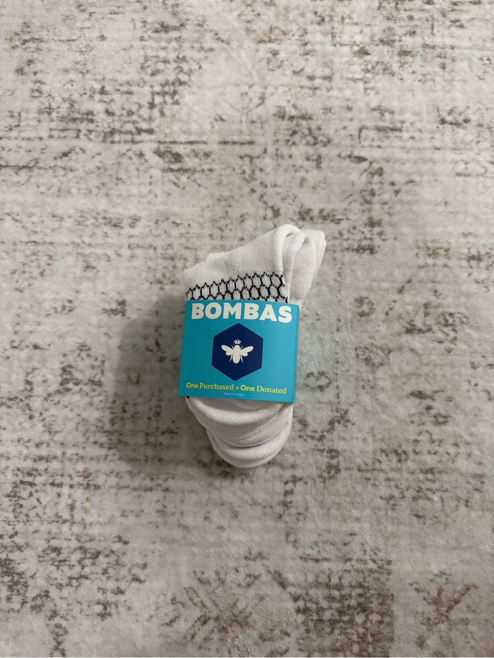 Bombas White Crew Socks with Honeycomb Detail
